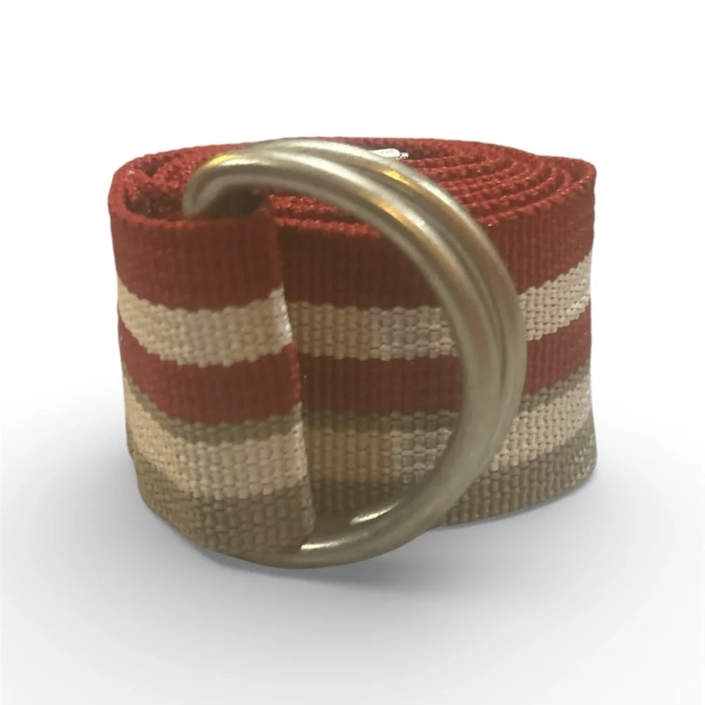 Women’s Striped Red & Beige Canvas 37” D-Ring Belt